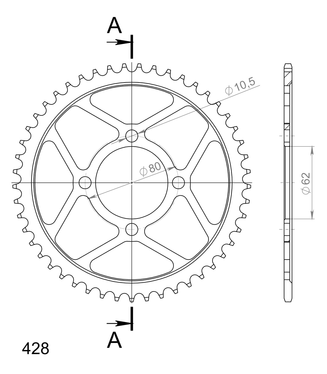 Obrázek produktu Řetězová rozeta SUPERSPROX RFE-1843:49-BLK černý 49 zubů, 428