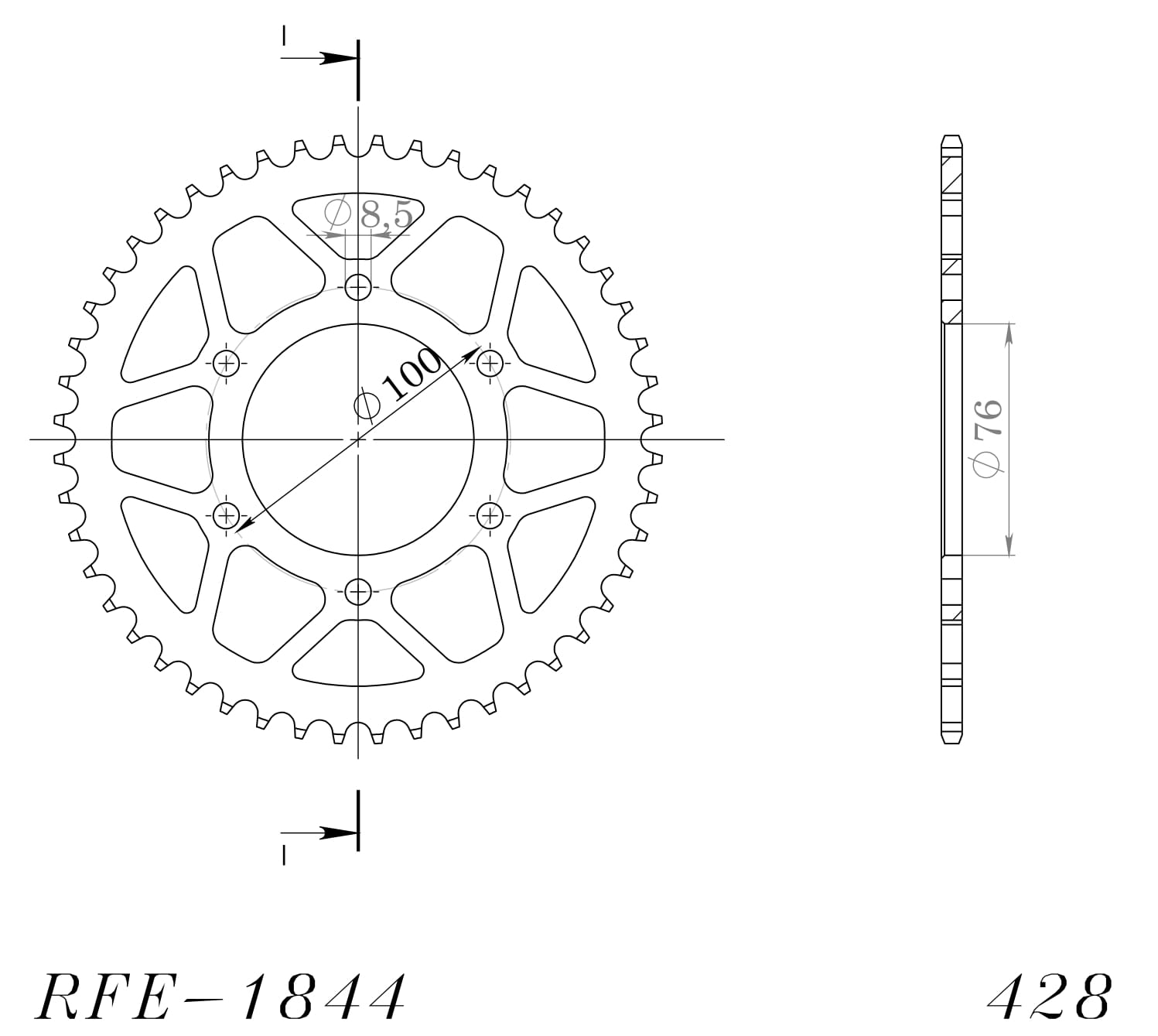 Obrázek produktu Řetězová rozeta SUPERSPROX RFE-1844:48-BLK černý 48 zubů, 428