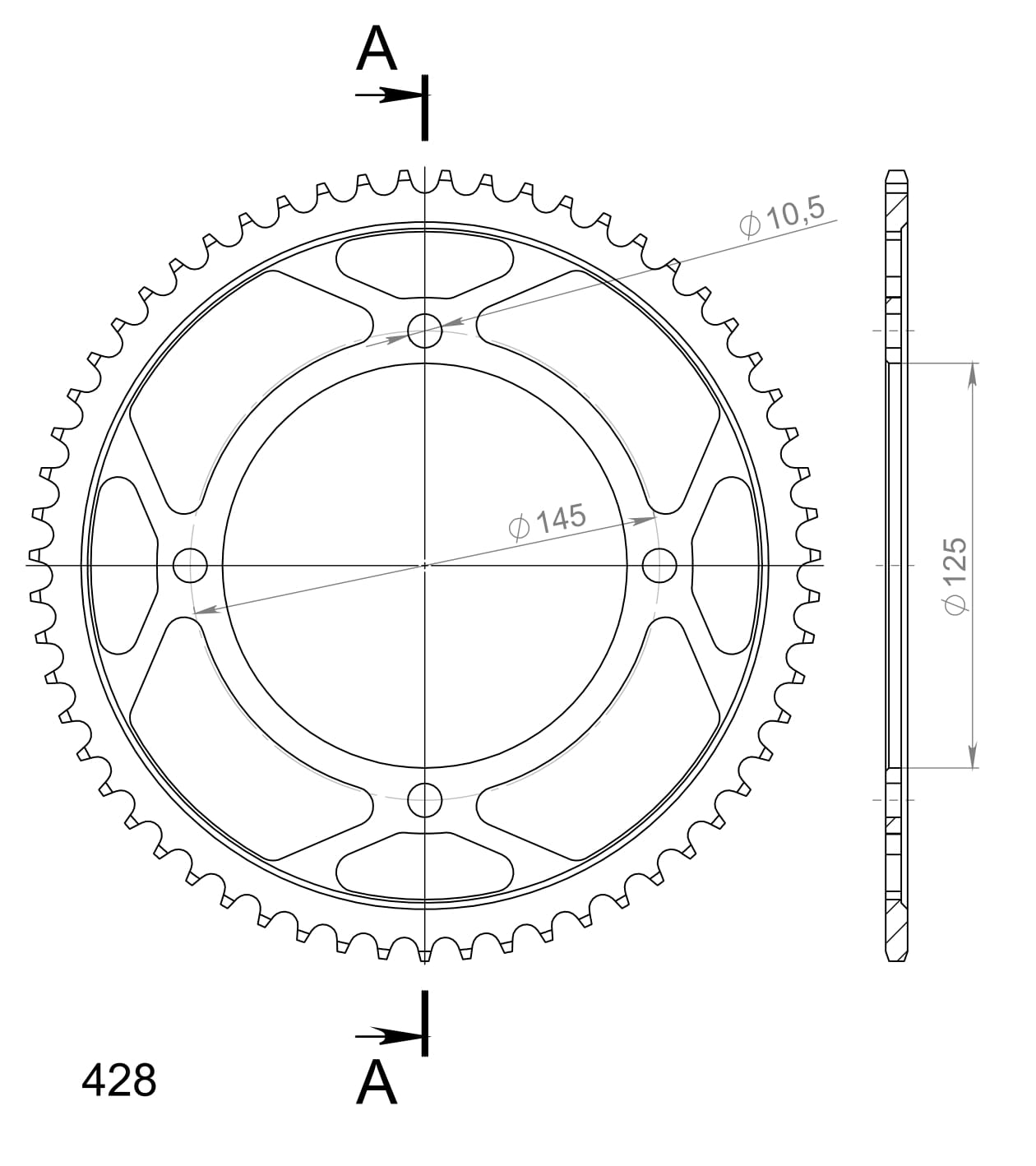 Obrázek produktu Řetězová rozeta SUPERSPROX RFE-1874:59-BLK černý 59 zubů, 428 RFE-1874:59-BLK