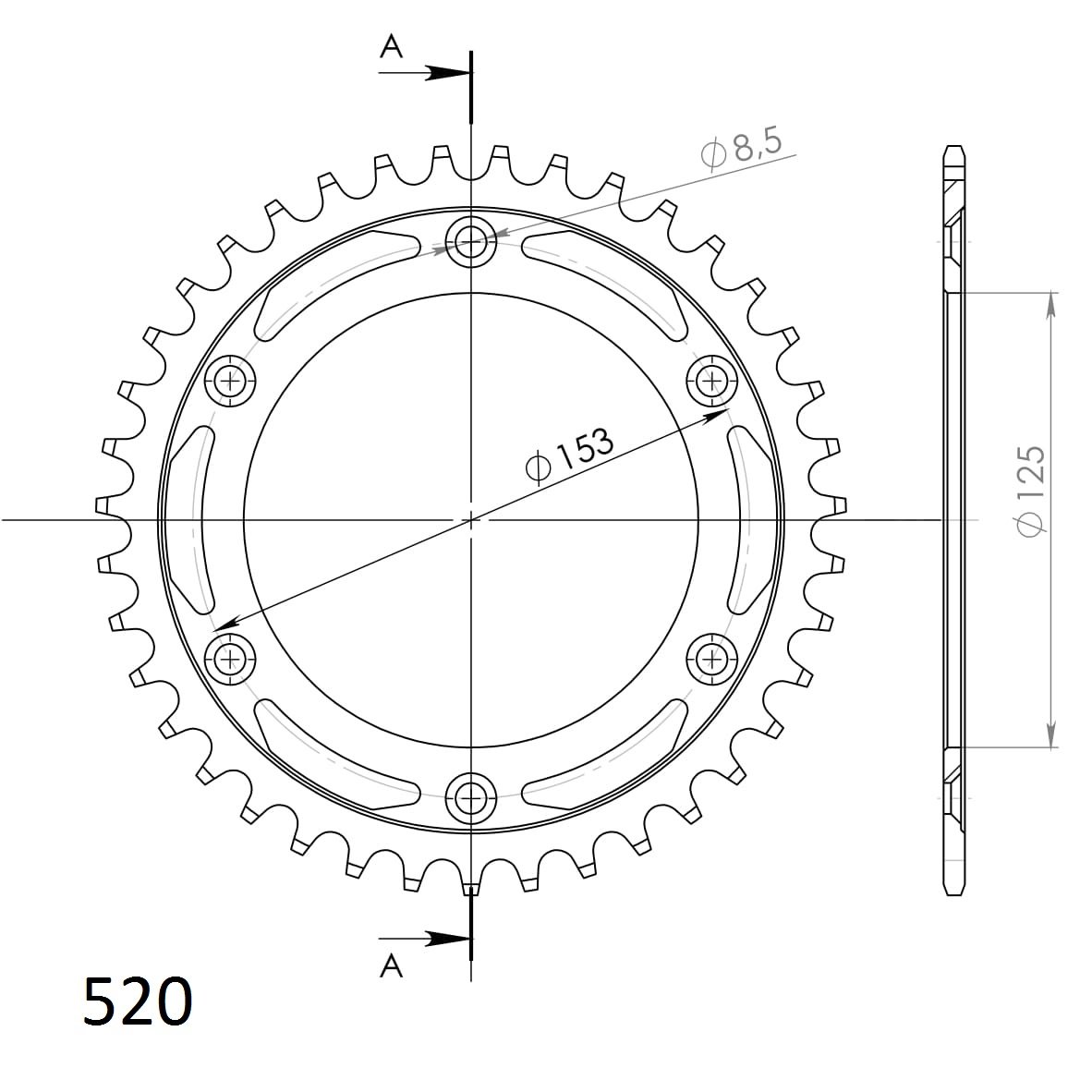 Obrázek produktu Řetězová rozeta SUPERSPROX RFE-210:39-BLK černý 39 zubů, 520 RFE-210:39-BLK