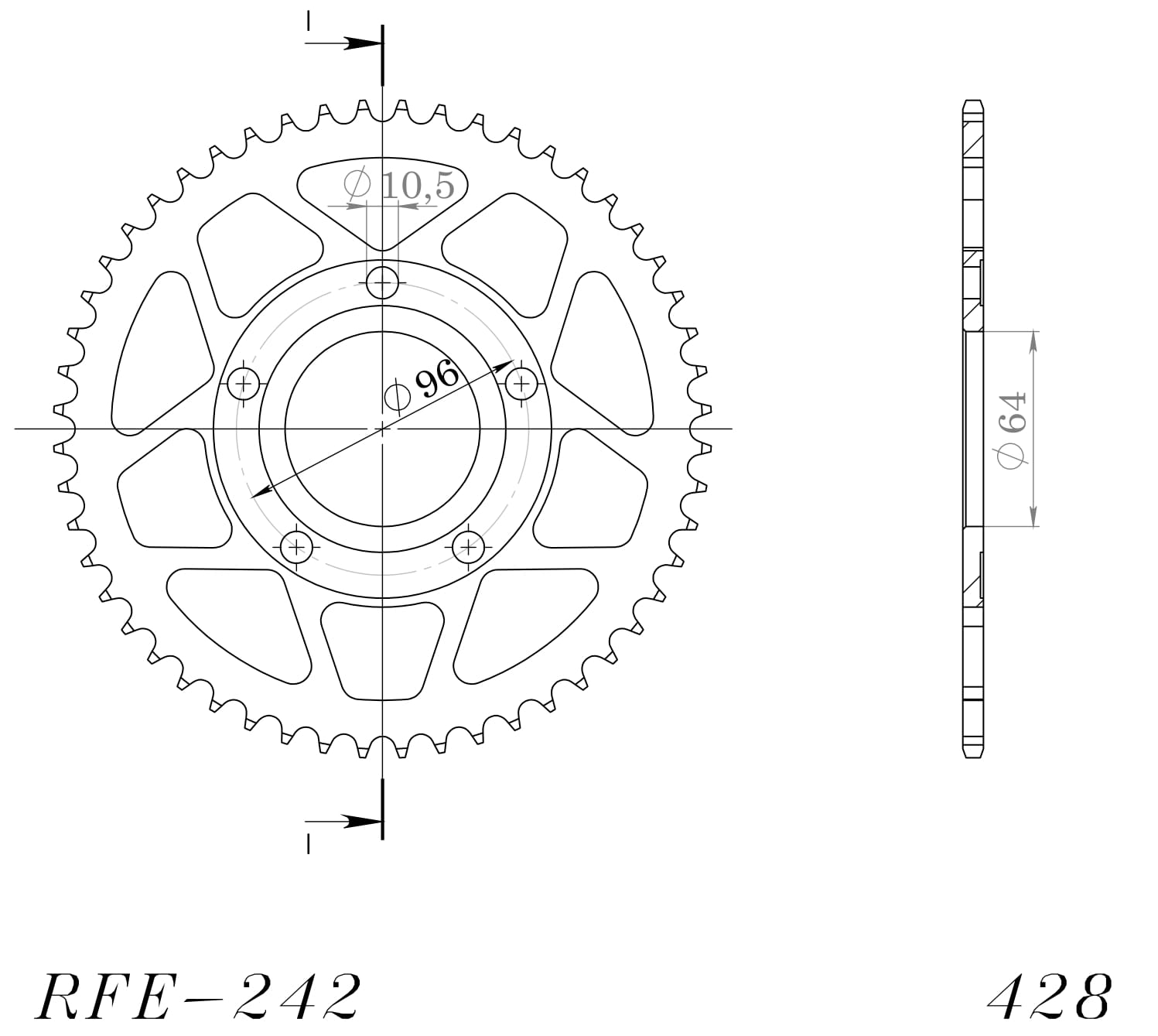 Obrázek produktu Řetězová rozeta SUPERSPROX RFE-242:53-BLK černý 53 zubů, 428 RFE-242:53-BLK