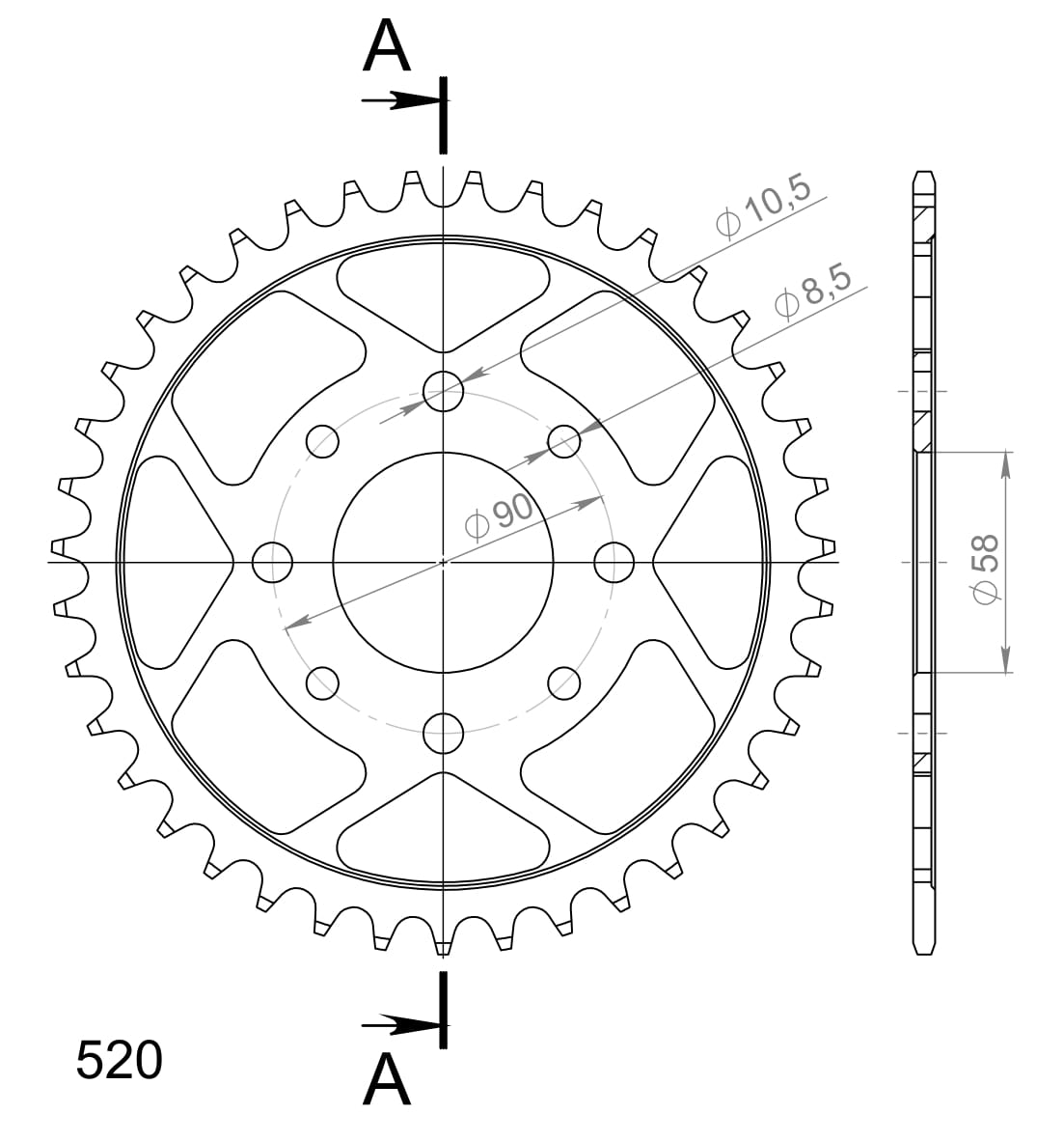 Obrázek produktu Řetězová rozeta SUPERSPROX RFE-273:39-BLK černý 39 zubů, 520