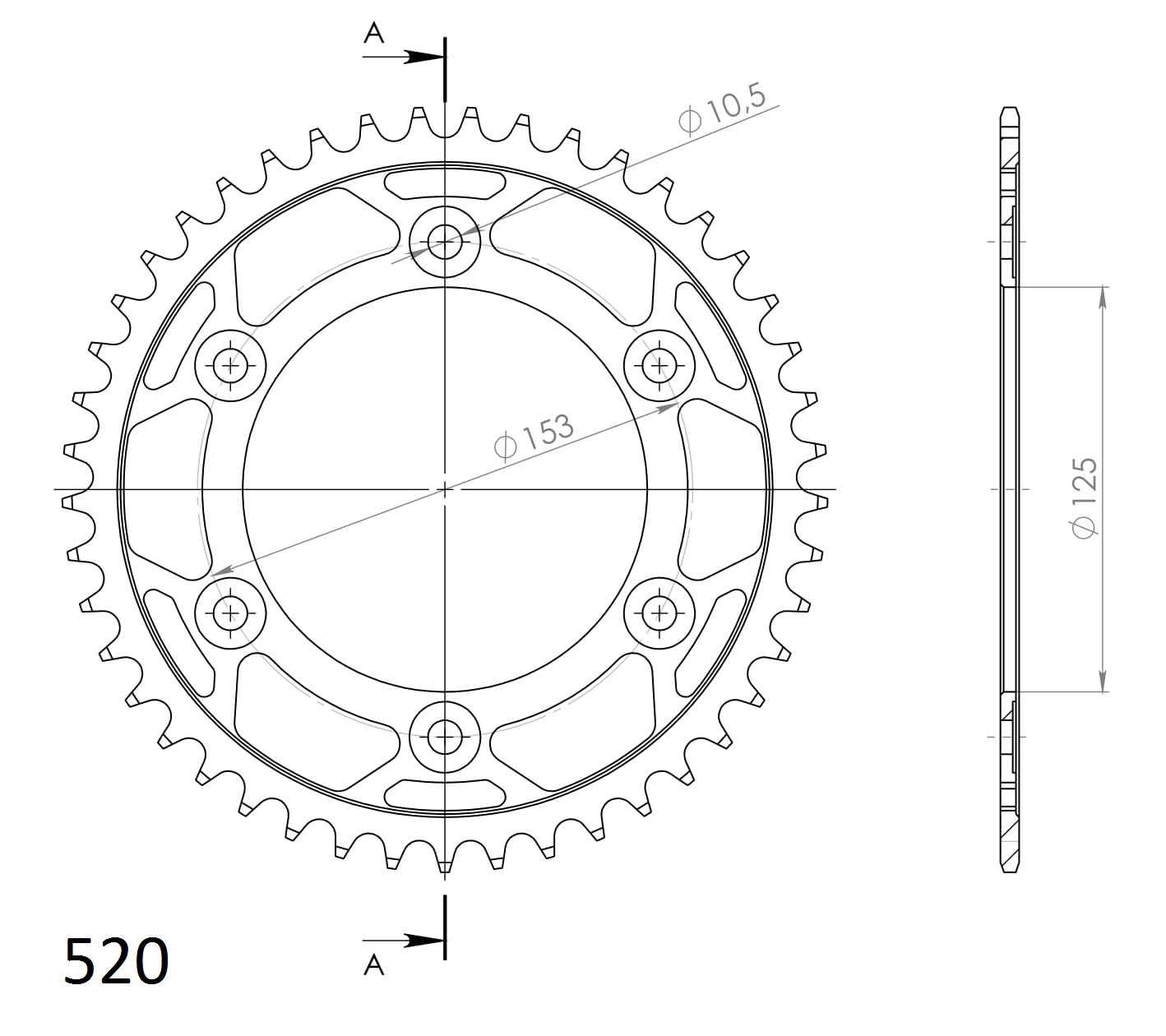 Obrázek produktu Řetězová rozeta SUPERSPROX RFE-301:45-BLK černý 45 zubů, 520