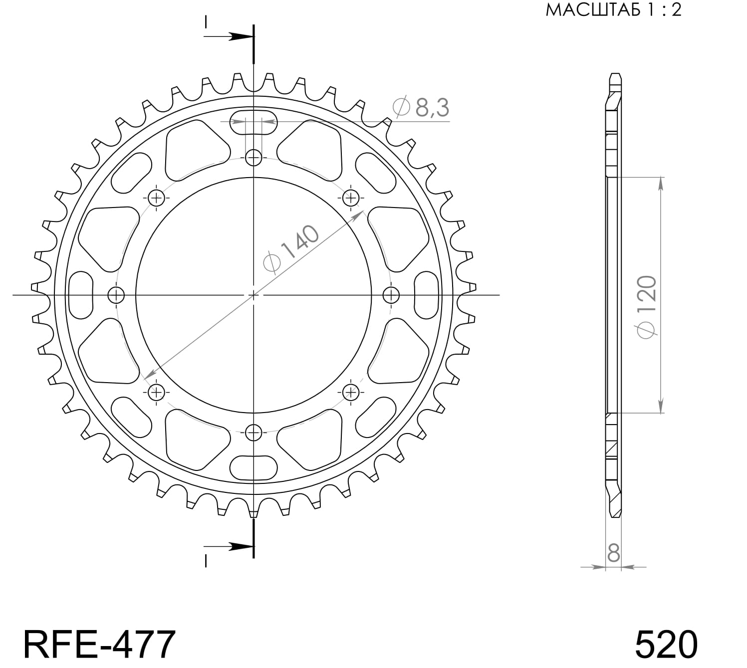 Obrázek produktu Řetězová rozeta SUPERSPROX RFE-477:43-BLK černý 43 zubů, 520