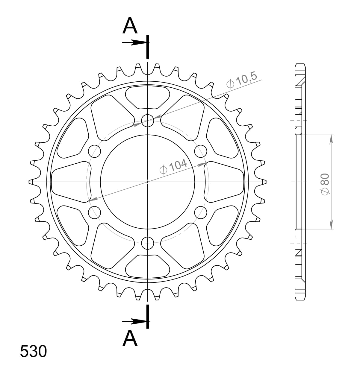Obrázek produktu Řetězová rozeta SUPERSPROX RFE-488:38-BLK černý 38 zubů, 530