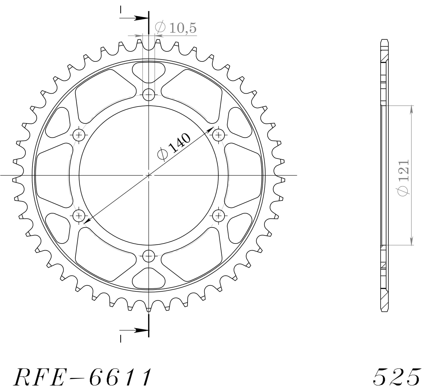 Obrázek produktu Řetězová rozeta SUPERSPROX RFE-6611:45-BLK černý 45 zubů, 525 RFE-6611:45-BLK