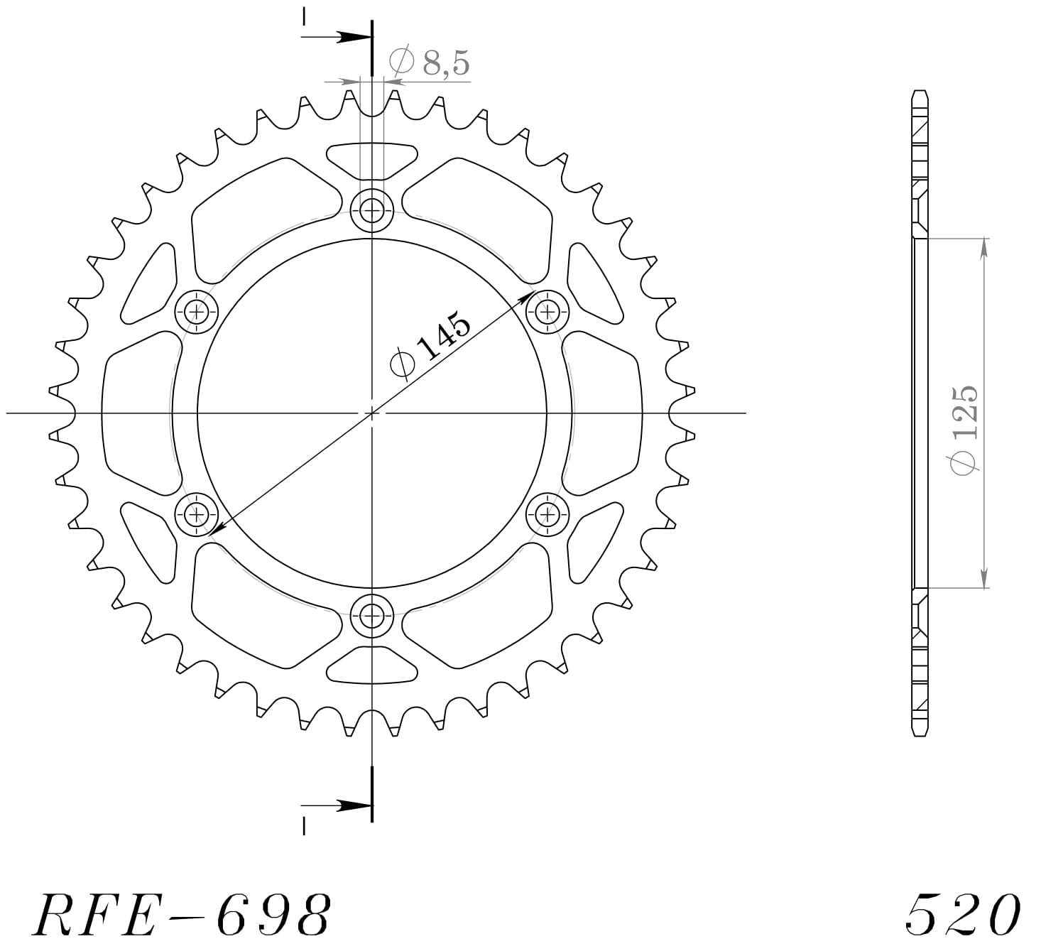 Obrázek produktu Řetězová rozeta SUPERSPROX RFE-698:44-BLK černý 44 zubů, 520