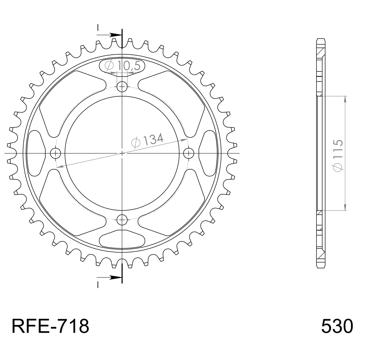 Obrázek produktu Řetězová rozeta SUPERSPROX RFE-718:46-BLK černý 46 zubů, 530