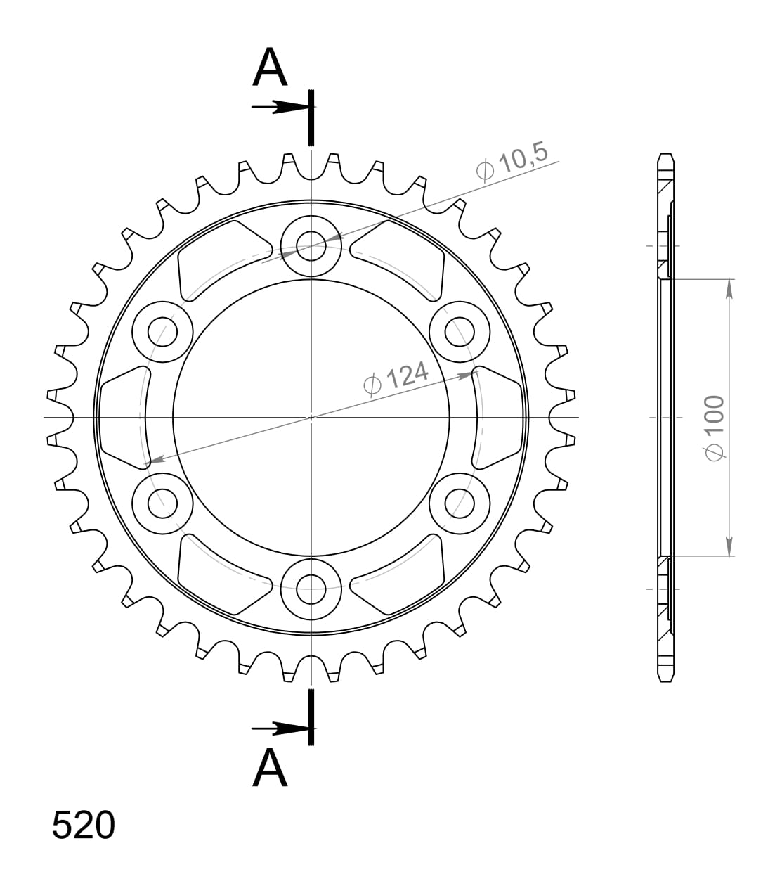 Obrázek produktu Řetězová rozeta SUPERSPROX RFE-735:36-BLK černý 36 zubů, 520