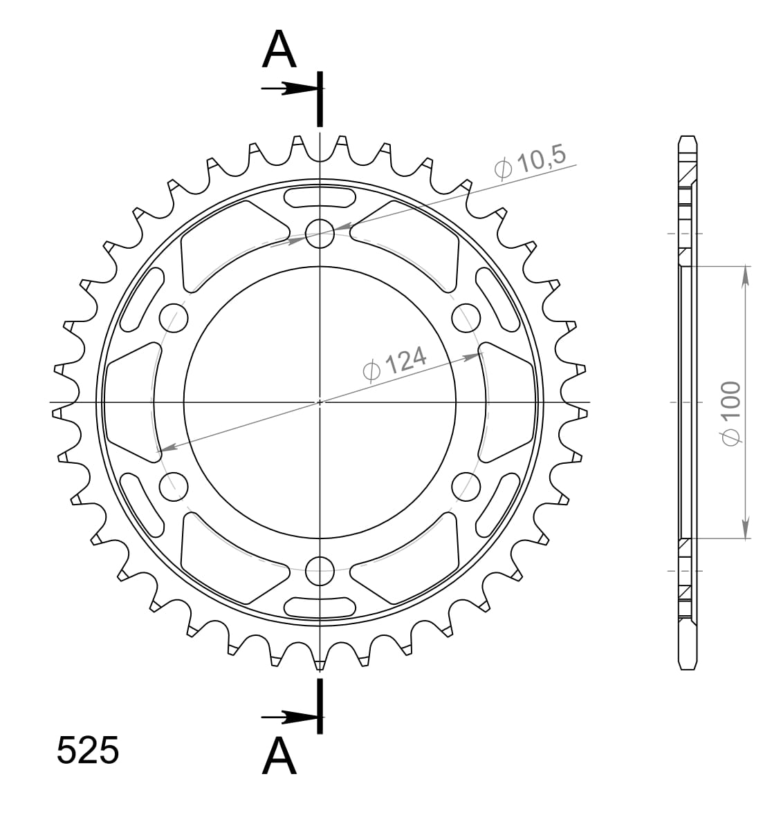 Obrázek produktu Řetězová rozeta SUPERSPROX RFE-745:37-BLK černý 37 zubů, 525