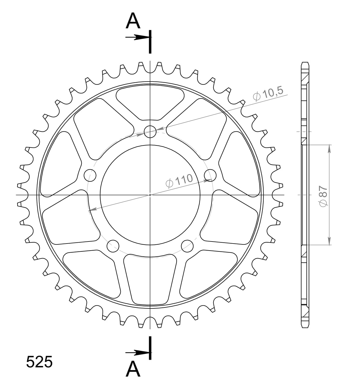 Obrázek produktu Řetězová rozeta SUPERSPROX RFE-807:44-BLK černý 44 zubů, 525 RFE-807:44-BLK