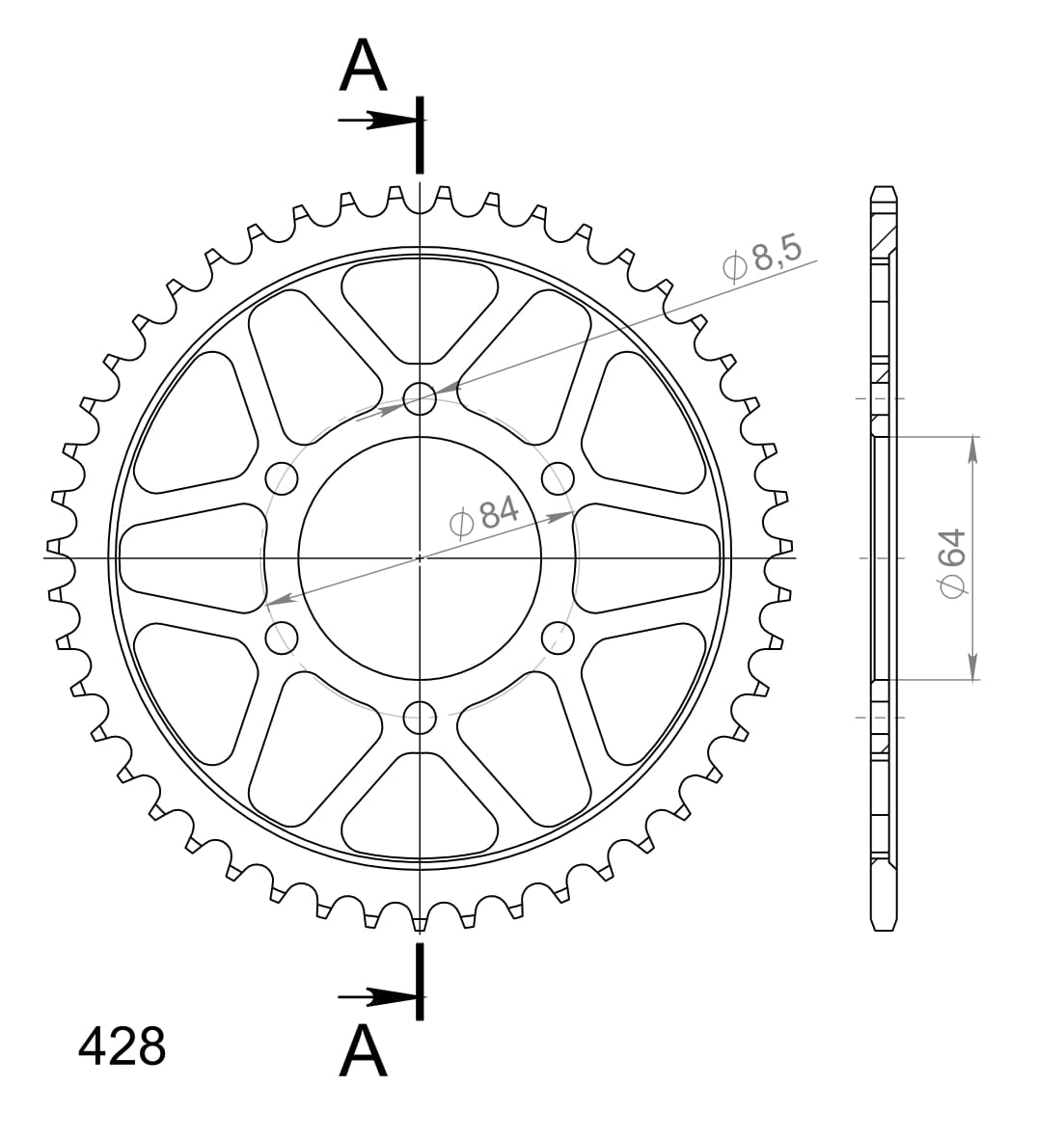 Obrázek produktu Řetězová rozeta SUPERSPROX RFE-809:47-BLK černý 47 zubů, 428