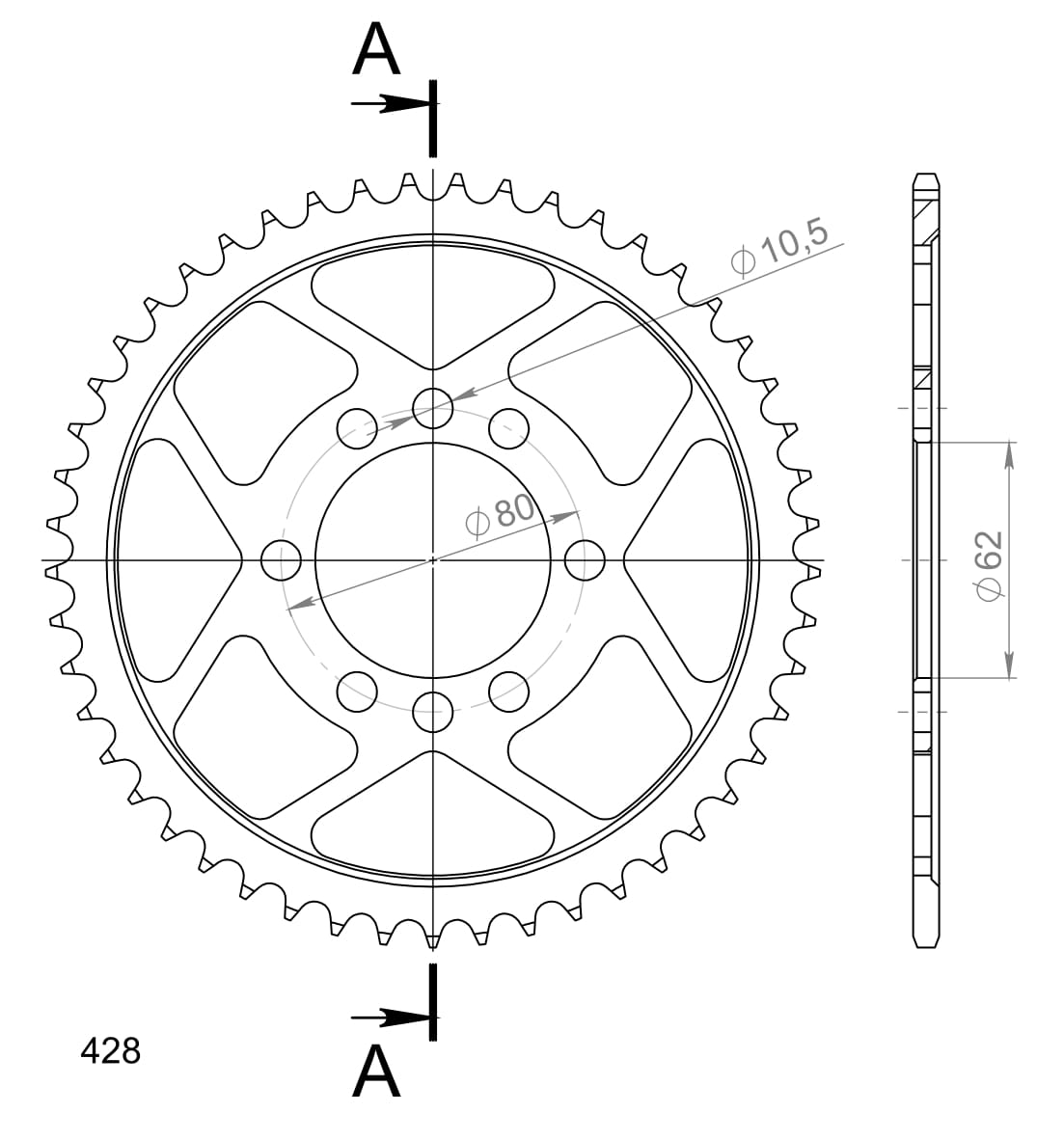 Obrázek produktu Řetězová rozeta SUPERSPROX RFE-843:49-BLK černý 49 zubů, 428 RFE-843:49-BLK