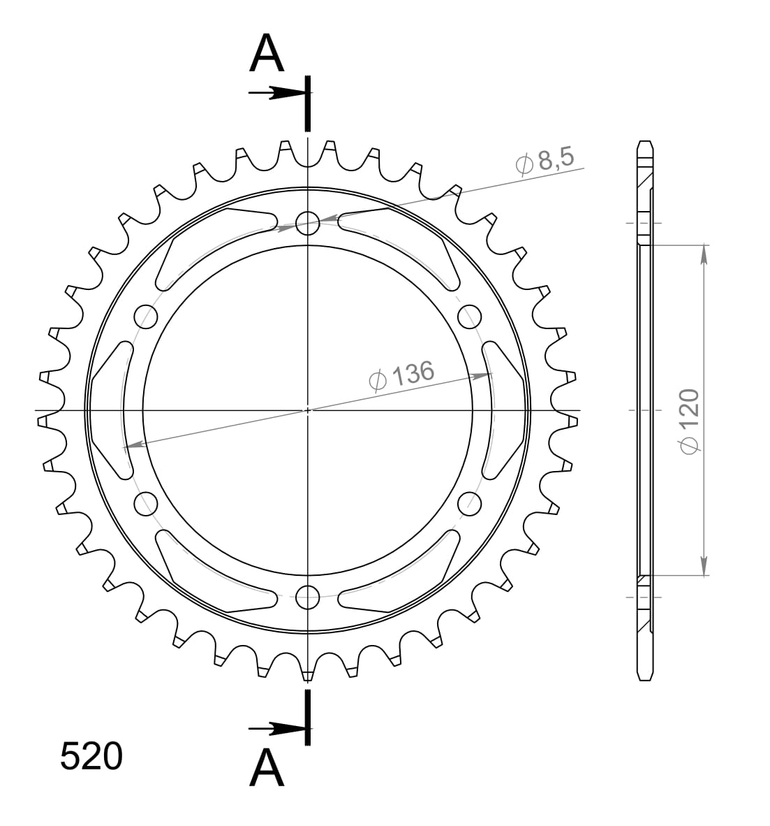 Obrázek produktu Řetězová rozeta SUPERSPROX RFE-846:37-BLK černý 37 zubů, 520