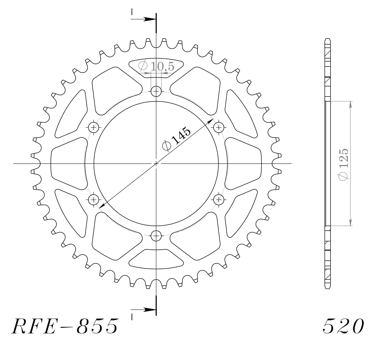 Obrázek produktu Řetězová rozeta SUPERSPROX RFE-855:45-BLK černý 45 zubů, 520