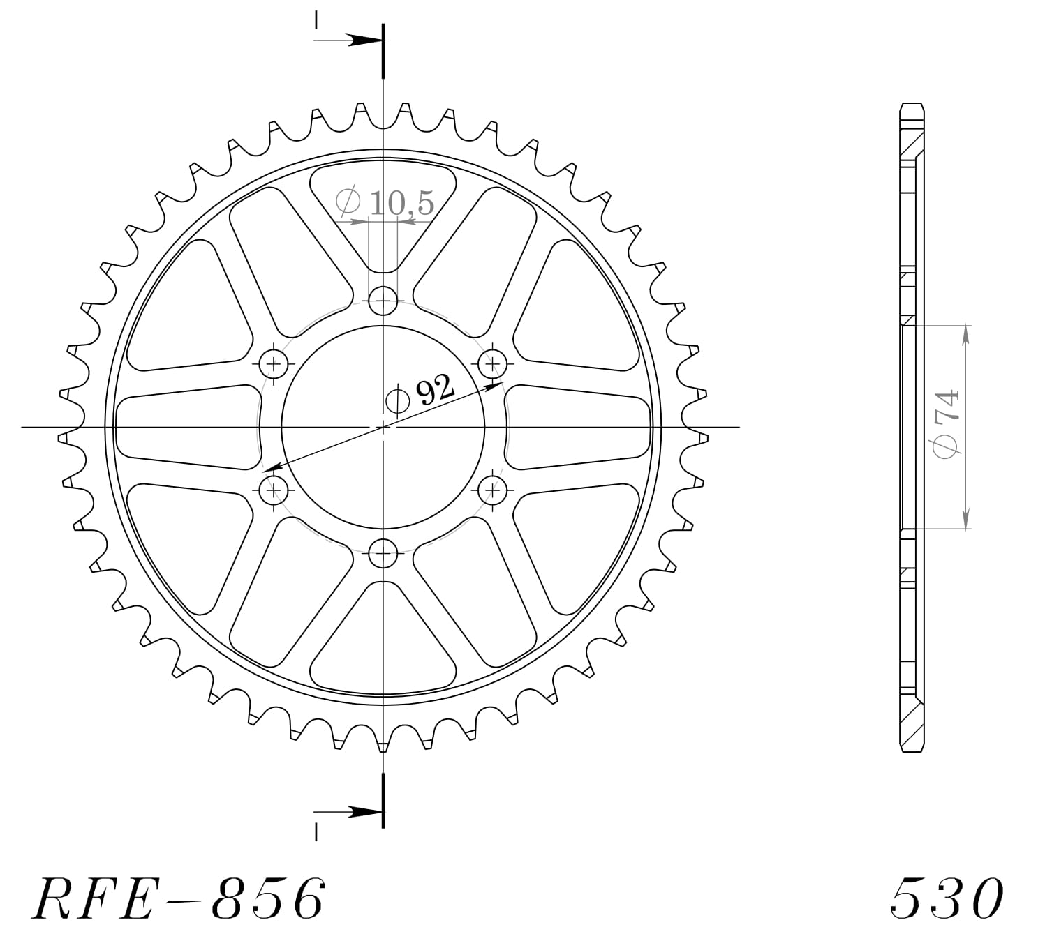 Obrázek produktu Řetězová rozeta SUPERSPROX RFE-856:45-BLK černý 45 zubů, 530