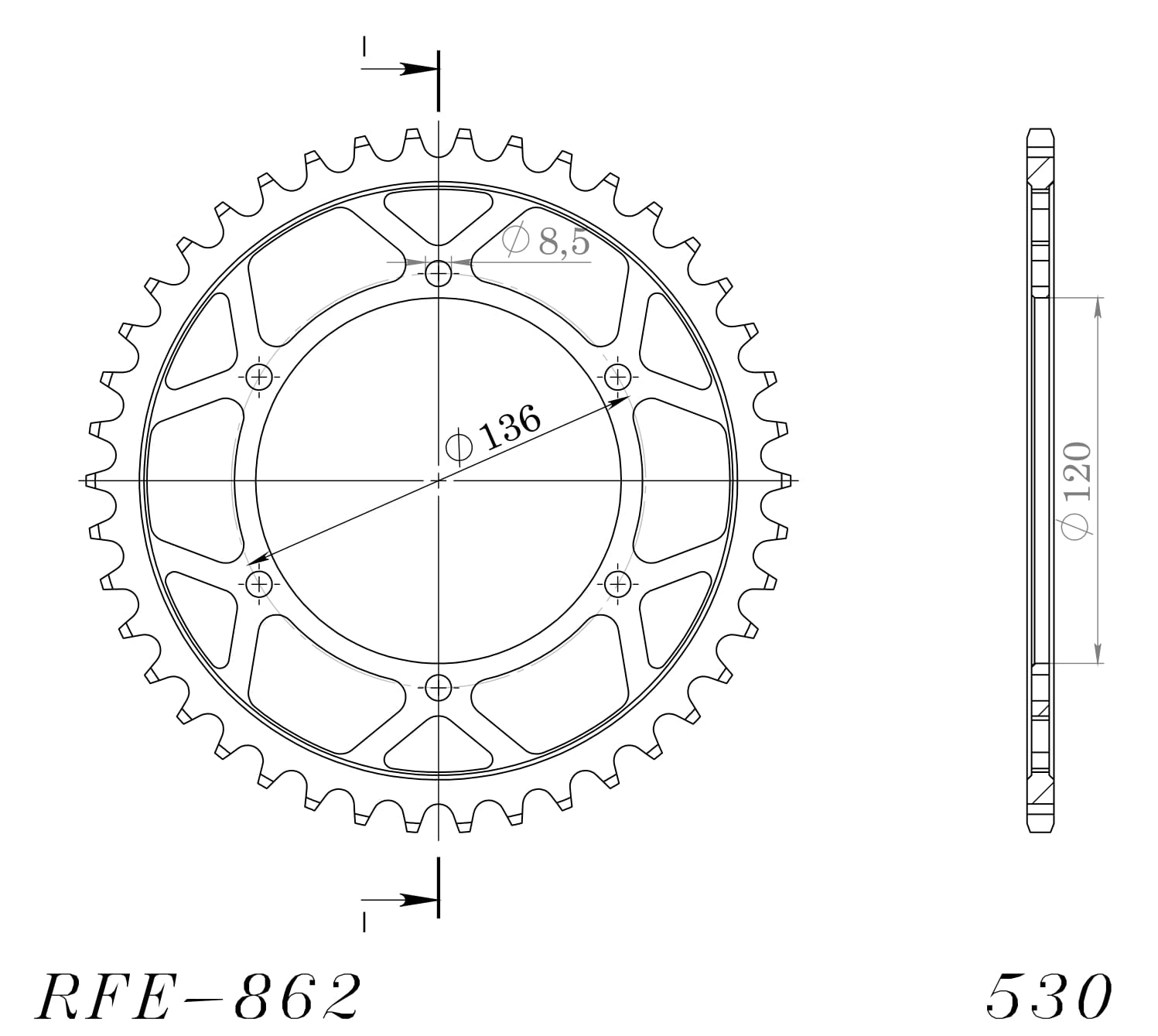 Obrázek produktu Řetězová rozeta SUPERSPROX RFE-862:44-BLK černý 44 zubů, 530