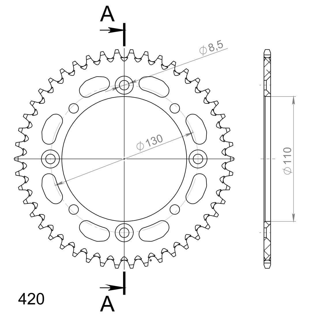 Obrázek produktu Hliníková řetězová rozeta SUPERSPROX RAL-455:46-BLK černý 46 zubů, 420