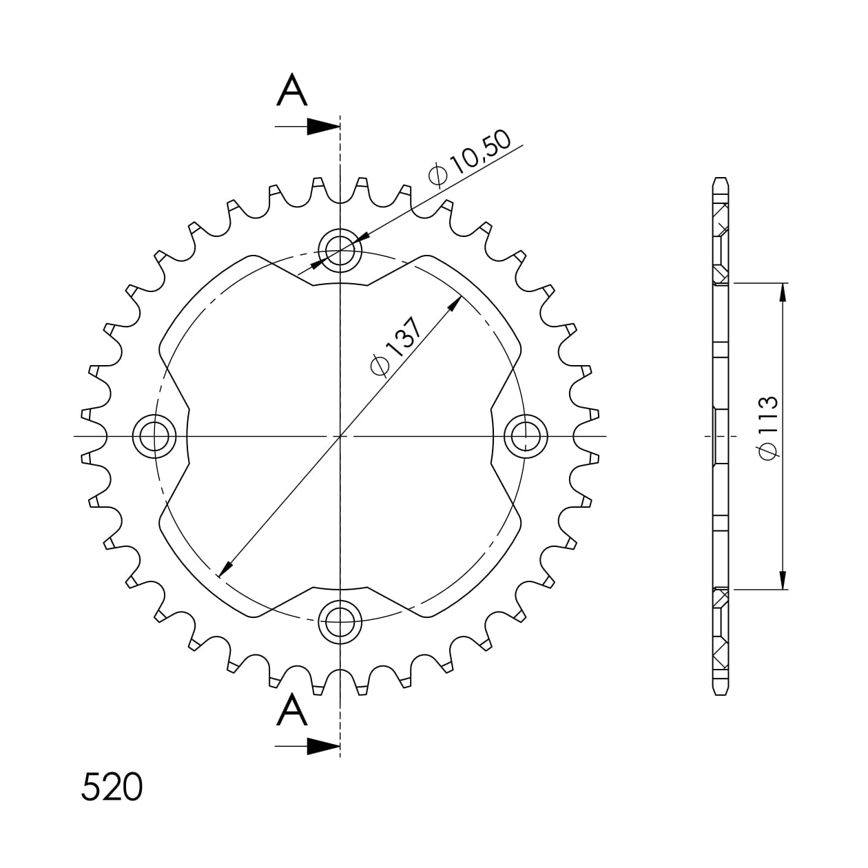Obrázek produktu Hliníková řetězová rozeta SUPERSPROX RAL-1760:36-BLK černý 36 zubů, 520