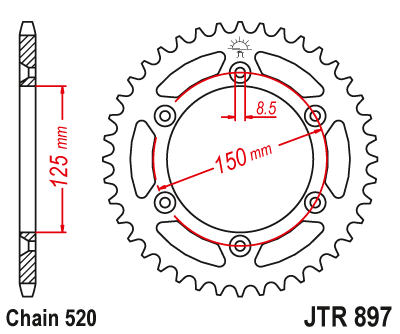 Řetězová rozeta JT JTR 897-42 42 zubů, 520 KTM XC 300 2008-2019