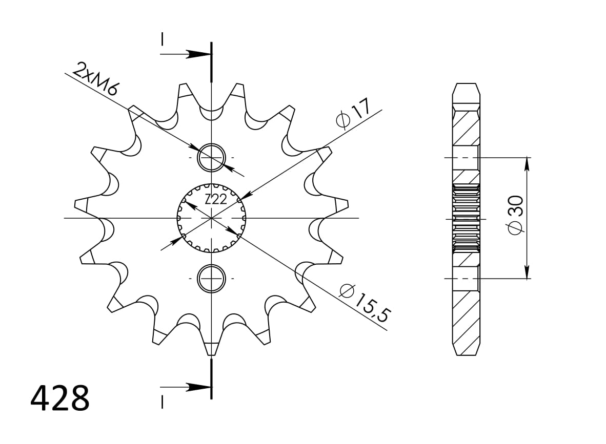 Obrázek produktu Řetězové kolečko SUPERSPROX CST-1257:14 14 zubů, 428 CST-1257:14