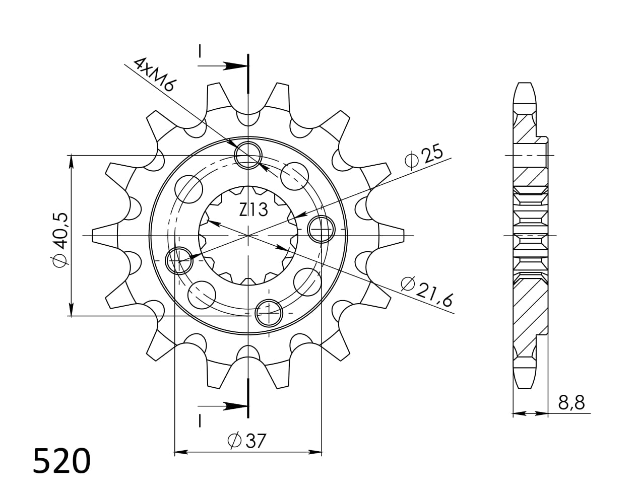 Obrázek produktu Řetězové kolečko SUPERSPROX CST-1309:13 13 zubů, 520 CST-1309:13