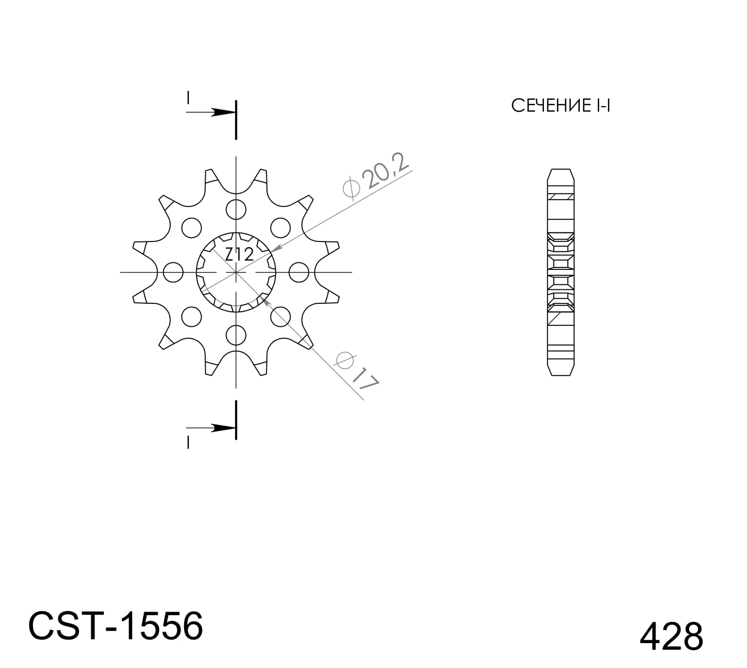 Obrázek produktu Řetězové kolečko SUPERSPROX CST-1556:13 13 zubů, 428 CST-1556:13