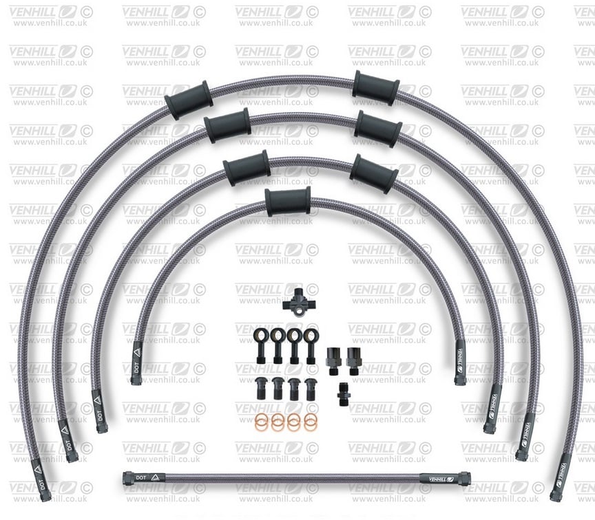 Obrázek produktu STANDARD Hadice přední brzdy sada Venhill POWERHOSEPLUS KAW-10002FB (5hadic v sadě) průhledné hadice, černé koncovky KAW-10002FB