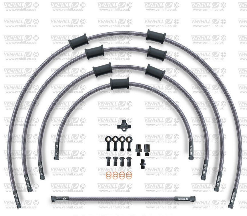 Obrázek produktu STANDARD Hadice přední brzdy sada Venhill POWERHOSEPLUS KAW-11006FB (3 hadice v sadě) průhledné hadice, černé koncovky KAW-11006FB