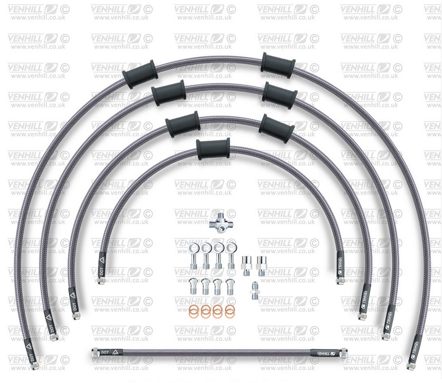 Obrázek produktu STANDARD Hadice přední brzdy sada Venhill POWERHOSEPLUS KAW-11006FS (3 hadice v sadě) Průhledné hadice, nerezové koncovky KAW-11006FS