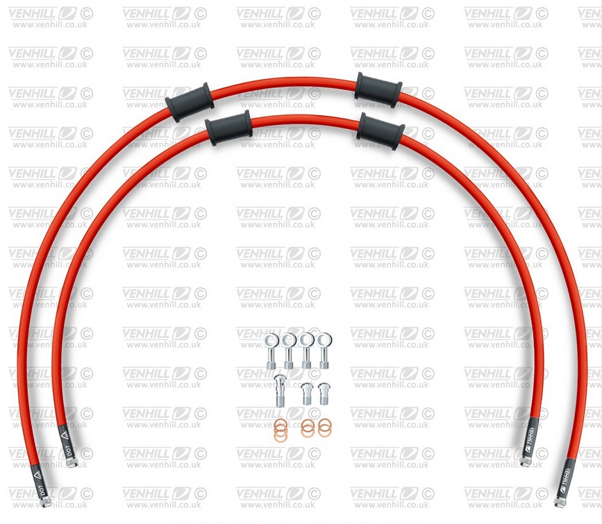 Obrázek produktu Hadice zadní brzdy Venhill POWERHOSEPLUS KAW-3004R-RD (2 hadice v sadě) červené hadice, chromové koncovky KAW-3004R-RD