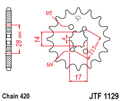 Obrázek produktu řetězové kolečko pro sekundární řetězy typu 420, JT (14 zubů) JTF1129.14