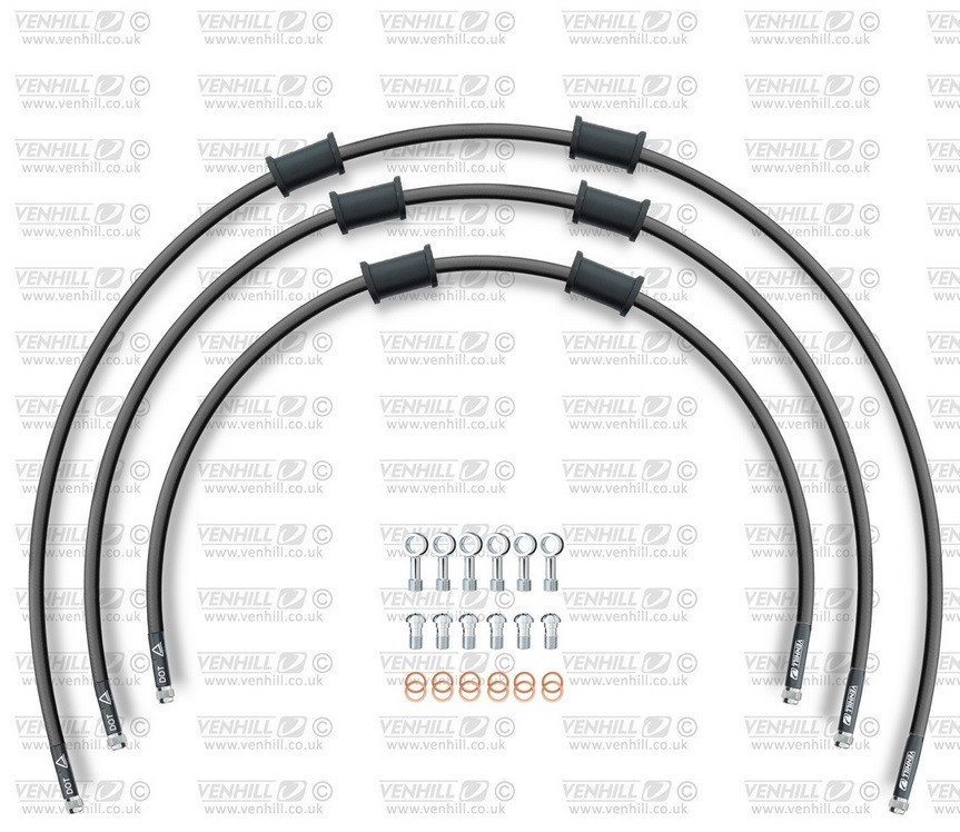 Obrázek produktu STANDARD Hadice přední brzdy sada Venhill POWERHOSEPLUS APR-10002FS-BK (3 hadice v sadě) černé hadice, nerezové koncovky APR-10002FS-BK