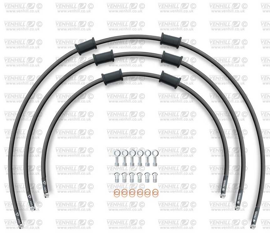 Obrázek produktu STANDARD Hadice přední brzdy sada Venhill POWERHOSEPLUS KAW-7011F-BK (3 hadice v sadě) černé hadice, chromové koncovky KAW-7011F-BK