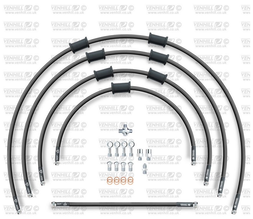 Obrázek produktu STANDARD Hadice přední brzdy sada Venhill POWERHOSEPLUS YAM-11001F-BK (5hadic v sadě) černé hadice, chromové koncovky YAM-11001F-BK