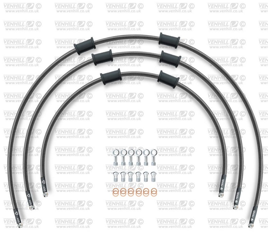 Obrázek produktu STANDARD Hadice přední brzdy sada Venhill POWERHOSEPLUS HON-5009F-CB (3 hadice v sadě) karbonové hadice, chromové koncovky HON-5009F-CB