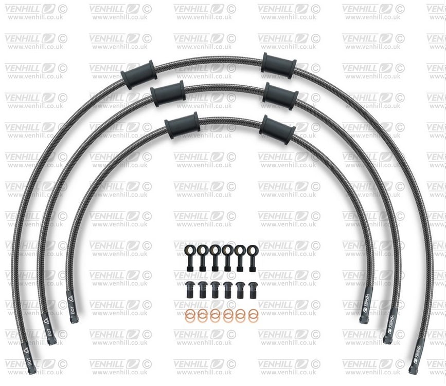 Obrázek produktu STANDARD Hadice přední brzdy sada Venhill POWERHOSEPLUS SUZ-7003FB-CB (3 hadice v sadě) karbonové hadice, černé koncovky SUZ-7003FB-CB