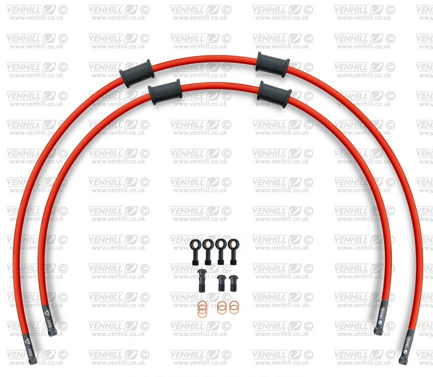 Obrázek produktu RACE Hadice přední brzdy sada Venhill POWERHOSEPLUS DUC-10007FB-RD (2 hadice v sadě) červené hadice, černé koncovky DUC-10007FB-RD