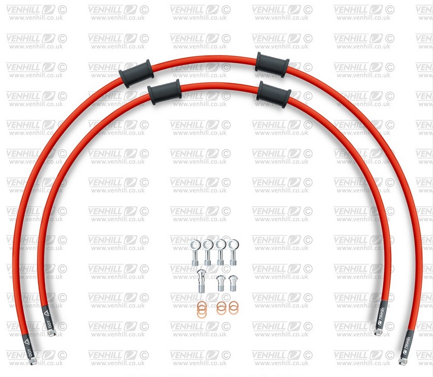 Obrázek produktu RACE Hadice přední brzdy sada Venhill POWERHOSEPLUS HON-10021F-RD (2 hadice v sadě) červené hadice, chromové koncovky HON-10021F-RD