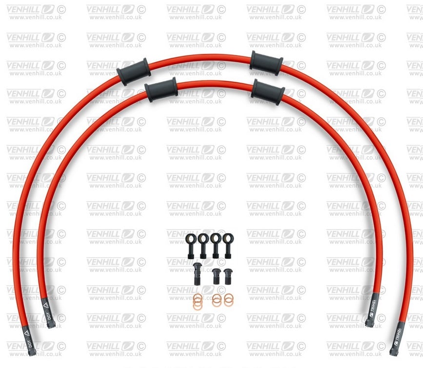 Obrázek produktu RACE Hadice přední brzdy sada Venhill POWERHOSEPLUS HON-4005FB-RD (2 hadice v sadě) červené hadice, černé koncovky HON-4005FB-RD