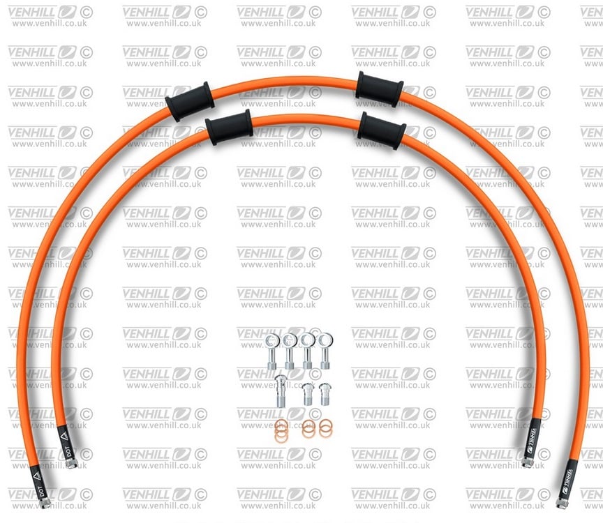 Obrázek produktu Hadice přední brzdy sada Venhill POWERHOSEPLUS HON-4007F-OR (1 hadice v sadě) oranžové hadice, chromové koncovky HON-4007F-OR