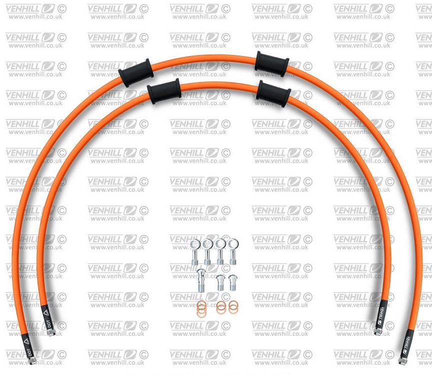 Obrázek produktu Hadice přední brzdy sada Venhill POWERHOSEPLUS HON-4007FS-OR (1 hadice v sadě) oranžové hadice, nerezové koncovky HON-4007FS-OR