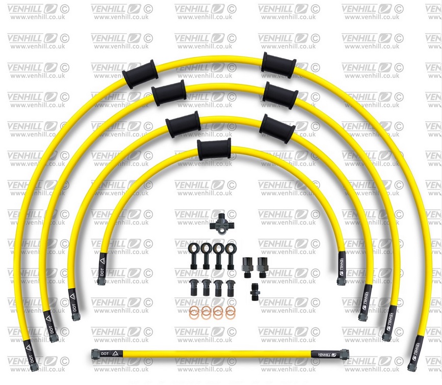Obrázek produktu STANDARD Hadice přední brzdy sada Venhill POWERHOSEPLUS KAW-11006FB-YE (3 hadice v sadě) žluté hadice, černé koncovky KAW-11006FB-YE