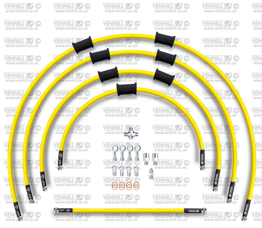 Obrázek produktu STANDARD Hadice přední brzdy sada Venhill POWERHOSEPLUS KAW-11006FS-YE (3 hadice v sadě) žluté hadice, nerezové koncovky KAW-11006FS-YE