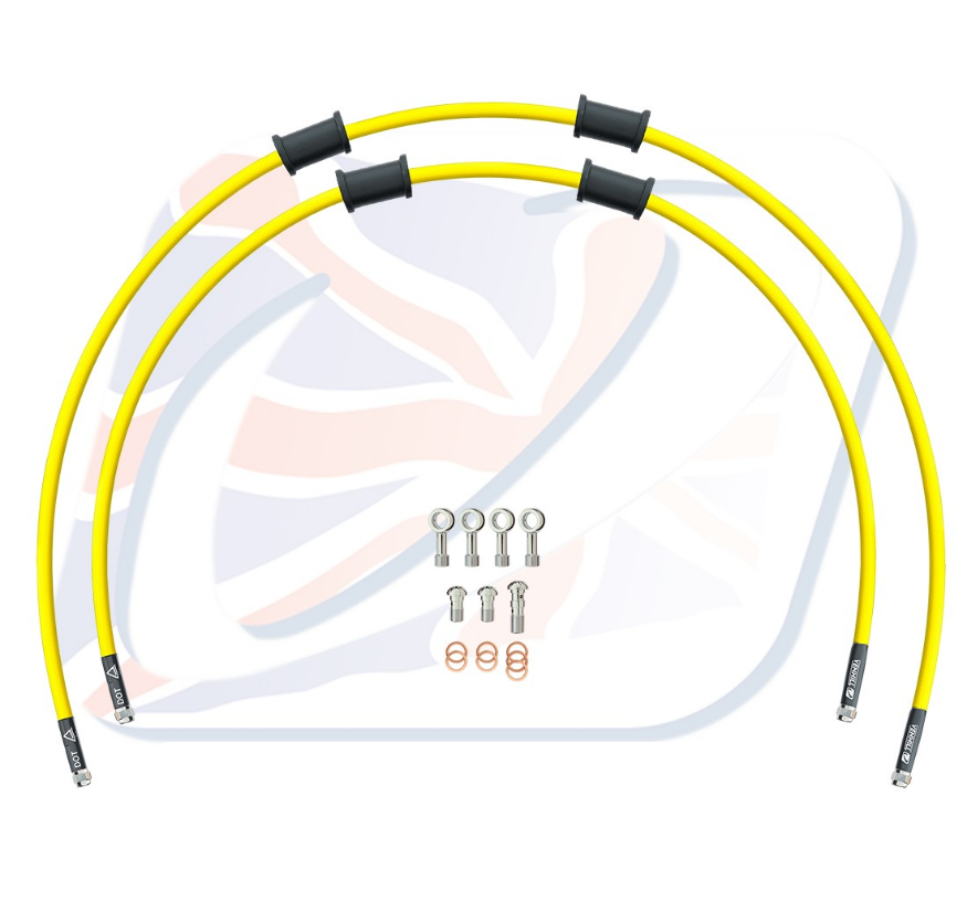Obrázek produktu CROSSOVER Hadice přední brzdy sada Venhill POWERHOSEPLUS KAW-6014FS-YE (2 hadice v sadě) žluté hadice, nerezové koncovky KAW-6014FS-YE
