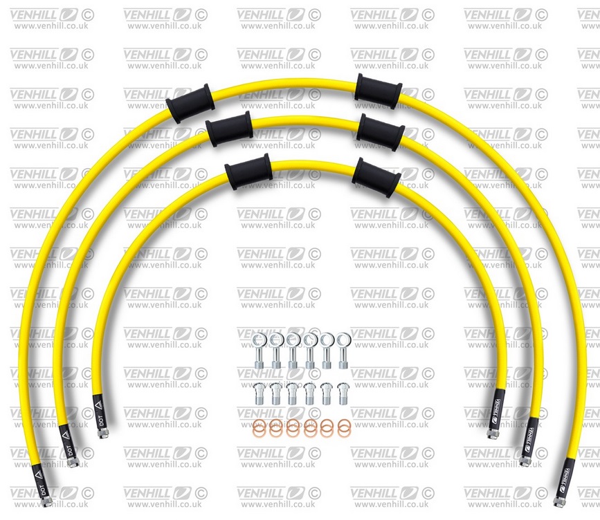 Obrázek produktu STANDARD Hadice přední brzdy sada Venhill POWERHOSEPLUS SUZ-6007F-YE (3 hadice v sadě) žluté hadice, chromové koncovky SUZ-6007F-YE