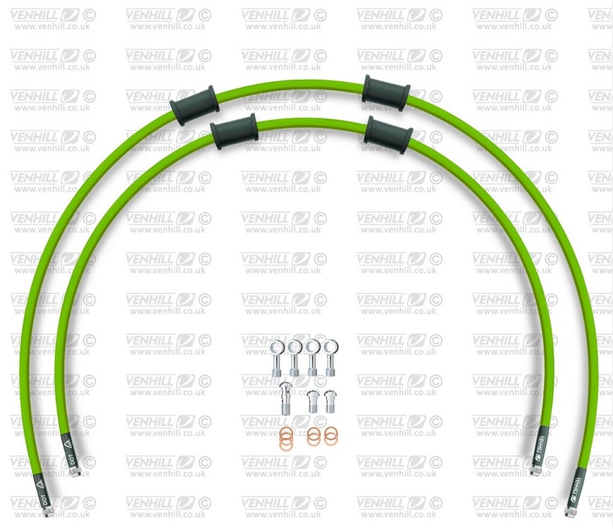 Obrázek produktu RACE Hadice přední brzdy sada Venhill POWERHOSEPLUS DUC-7008FS-GR (2 hadice v sadě) zelené hadice, nerezové koncovky DUC-7008FS-GR