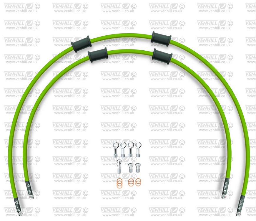 Obrázek produktu RACE Hadice přední brzdy sada Venhill POWERHOSEPLUS HON-10008FS-GR (2 hadice v sadě) zelené hadice, nerezové koncovky HON-10008FS-GR