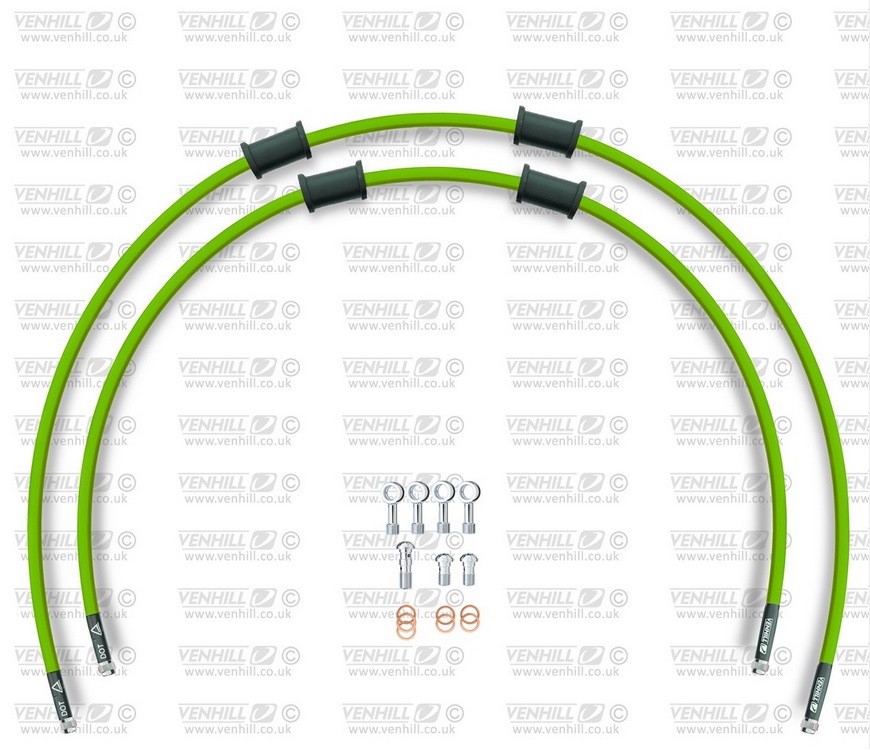 Obrázek produktu RACE Hadice přední brzdy sada Venhill POWERHOSEPLUS HON-4013FS-GR (2 hadice v sadě) zelené hadice, nerezové koncovky HON-4013FS-GR