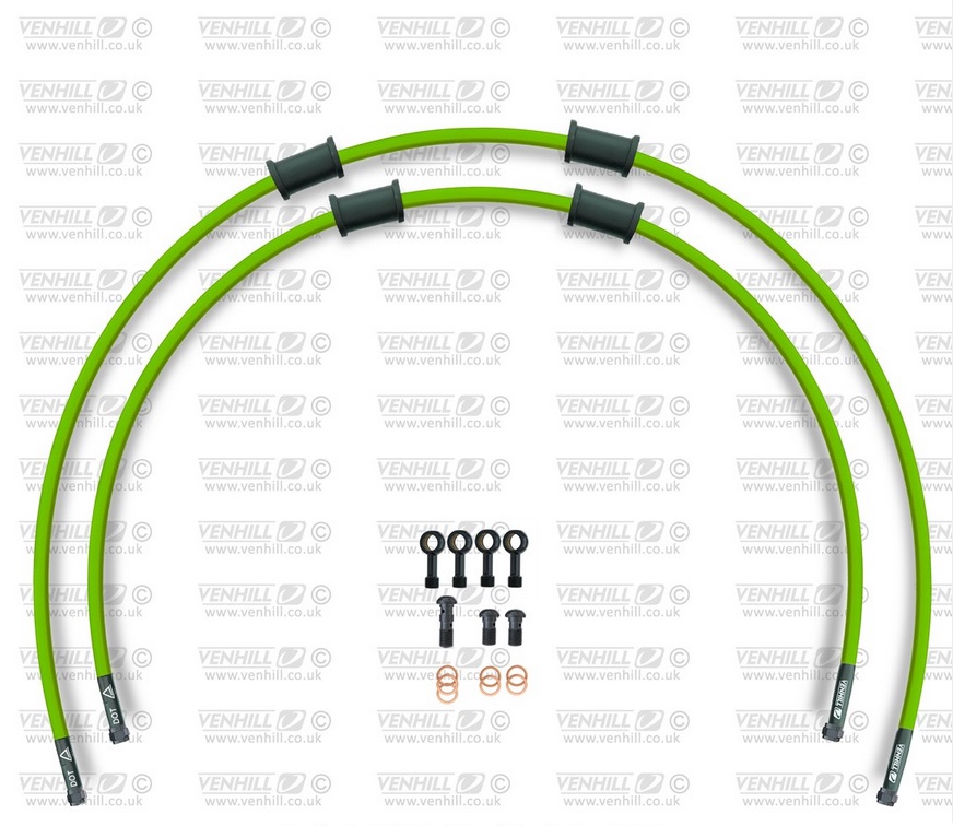 Obrázek produktu RACE Hadice přední brzdy sada Venhill POWERHOSEPLUS KAW-9005FB-GR (2 hadice v sadě) zelené hadice, černé koncovky KAW-9005FB-GR